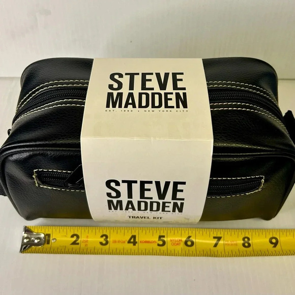 ♠️”Steve Madden” NWT Men’s Travel/Shaving Kit Black w/ Zip Closure & Pocket - Picture 12 of 13